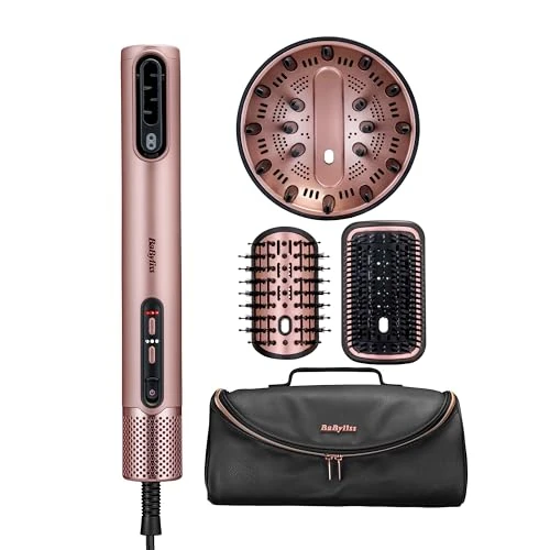 Offerta a tempo: BaByliss Air Wand, Asciugacapelli, Piastra lisciante e styler, 4 in 1, con diffusore e gift bag, da capelli bagnati ad asciutti, funzione ionica, nessun danno da calore, rosa, AS6556E - 29% da 169.90 € a 119.90 €