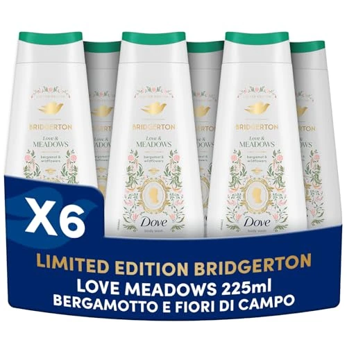 Offerta a tempo: Dove Docciaschiuma Bridgerton Love & Meadows, Limited Edition, con Pro-Ceramide Technology e Agenti a Base Vegetale, Note di Bergamotto e Fiori di Campo, Senza Solfati e Parabeni, 6 Pezzi da 225ml - 0.00% da 14.94 € a 14.94 €