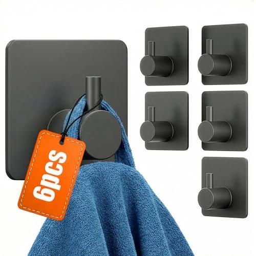 Limited-time offer: Minismus Self-Adhesive Bathroom Hooks Set 6: Hooks Self-Adhesive Stainless Steel with Non-Slip Pin up to 5 kg No Drilling for Towels, Coats, Bags from 12.77 £ to 12.77 £ (save 0.00%)