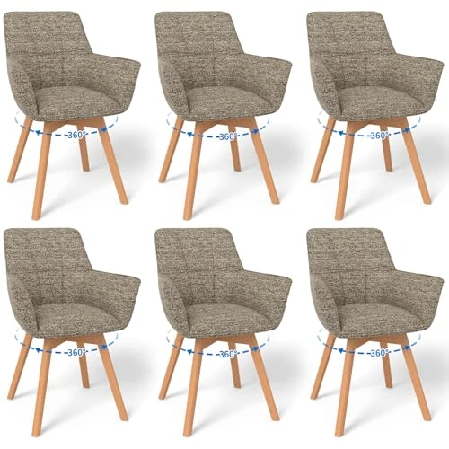 Offerta a tempo: WAFTING Set da 6 Sedie da Pranzo Girevoli, Sedia Rotante 360° con Braccioli e Gambe in Legno, Schienale in Tessuto per Sala da Pranzo, Cucina, Soggiorno, Camera da Letto, Marrone - 0.00% da 369.99 € a 369.99 €