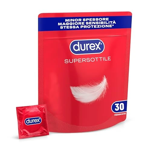 Durex SuperSottile, Preservativi Ultra Sottili Vestibilità Regular, Formato Convenienza, Vestibilità Regular, 30 Profilattici