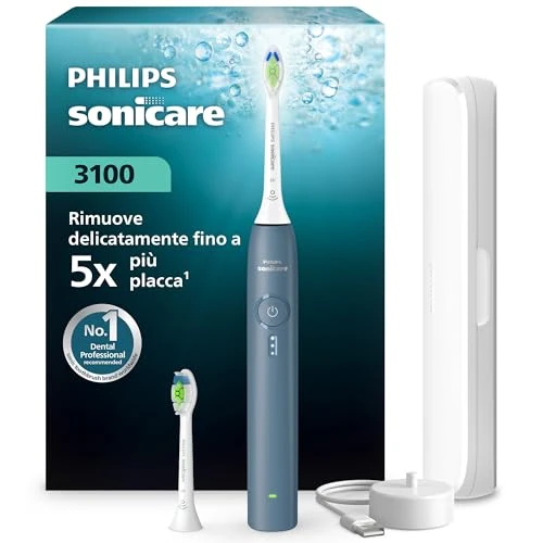 Offerta a tempo: Spazzolino elettrico Philips Sonicare Serie 3100 - Spazzolino sonico con sensore di pressione, 3 intensità, EasyStart, SmarTimer, autonomia 14 giorni, custodia, blu marino, HX4034/24, [Nuovo] - 27% da 54.99 € a 39.99 €