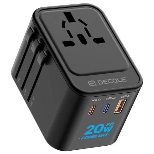 Offerta a tempo: decqle Adattatore Universale da Viaggio, con 2 USB-C e 1 USB-A e 1 AC Adattatore, Presa Universale da Viaggio, per Germania America Australia e 224+ Paese(nero) - 34% da 19.99 € a 13.29 €