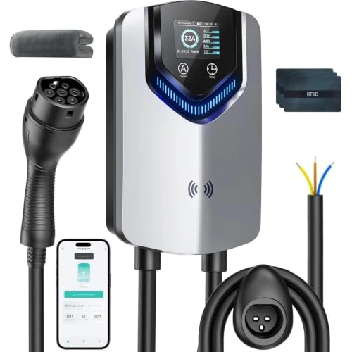 Zeitlich begrenztes Angebot: Wallbox 7kW mit APP & RFID – 1-Phasiges Typ 2 EV-Ladegerät 230V, 6–32 A, 8M Kabel mit Kabelhalter – RCD Typ B & IP54,Einstellung Startzeiteffiziente Ladestation für Zuhause für BEV PHEV von 289.99 € auf 279.99 € (3% Rabatt)