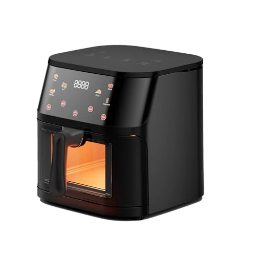 Offerta a tempo: Friggitrice ad Aria 8L 1400W con Schermo Touch a Colori – 0-200°C, 7 Programmi Automatici (Patatine, Pizza, Carne, Pesce, Ali, Frutta Secca, Riscaldamento) – Griglia + Ricettario Inclusi - 30% da 49.99 € a 35.10 €