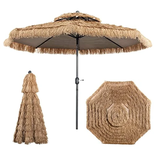 Offerta a tempo: RELAX4LIFE Ombrellone da Spiaggia 2,7M/3M, Parasole Hawaiano in Paglia, Inclinazione Regolabile, Non Base, per Giardino, Cortile, Piscina (3m, sanza Luci) - 0.00% da 132.99 € a 132.99 €