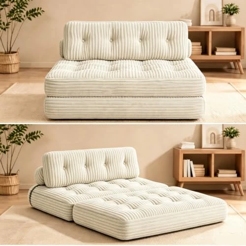 Zeitlich begrenztes Angebot: Xbro Faltbares Klappsofa 2-in-1 Mit Schlaffunktion, Gästebett Für Kleine Räume, Cordstoff, Verstellbare Kopf- Und Rückenstütze, 180 x 130 cm, Beige von 129.99 € auf 129.99 € (0.00% Rabatt)