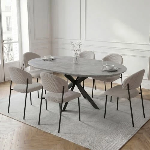 Offerta a tempo: JIEXI Set di tavolo da pranzo allungabile e 6 sedie, 110 cm-150 cm, tavolo da rotondo a ovale con sedie in velluto a coste grigio, salvaspazio, set di mobili per sala da pranzo da 6 posti - 0.00% da 599.00 € a 599.00 €