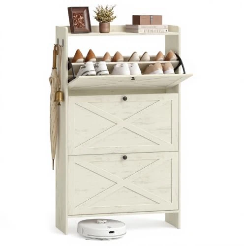 Offerta a tempo: VASAGLE Scarpiera, Mobile Portascarpe con 3 Scomparti a Ribalta, Mobiletto Salvaspazio per Ingresso e Corridoio, Stile Rustico, 83 x 24 x 142,6 cm, Bianco, Collezione HANIS HSC303WJ01 - 0.0% da 62.99 € a 62.99 €