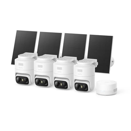 eufy Security eufyCam C37 4-Camera Set, Wireless 2K Outdoor Security Cameras with 360° AI Tracking (Pan & Tilt), Solar Powered, HomeBase Mini, Face Recognition, Color Night Vision, No Subscription Fee