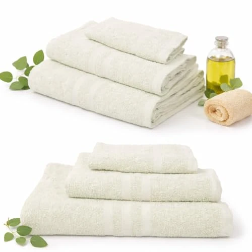 Offerta a tempo: GX GARGIX Tris Asciugamani in Spugna 100% Cotone – 1 Asciugamano Bagno + 1 Viso + 1 Ospite, Set Casa e Hotel, Alta Grammatura, Lavabile in Lavatrice (TRIN-AVORIO) - 41% da 16.99 € a 9.99 €