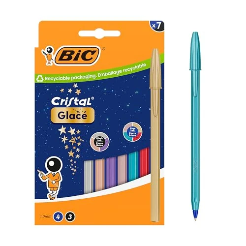 Offerta a tempo: Penne a sfera BIC Cristal Glacé a punta media (1,00 mm) con cartucce d’inchiostro ricaricabili - 4x inchiostro blu, 3x inchiostro nero, Confezione da 7 - 21% da 10.95 € a 8.60 €