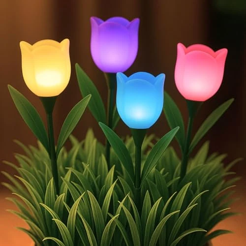 Offerta a tempo: BEPER P207ILO105 Set 4 Lampade Solari TULIPANO, Luci Solari da Giardino a Forma di Fiore con Picchetto, Accensione Automatica, LED da Esterno IP44 per Vialetti, Aiuole e Balconi - 0.00% da 19.90 € a 19.90 €