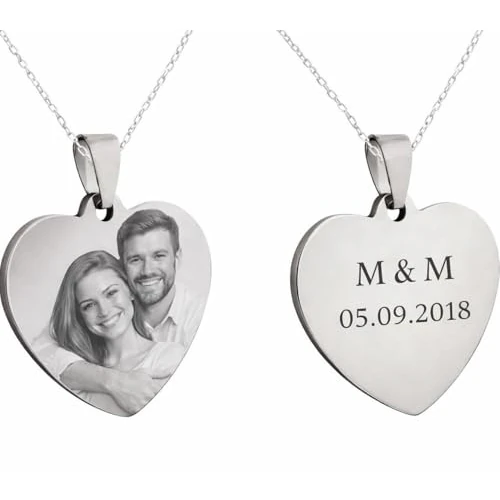 Collana con Ciondolo Cuore Personalizzato con Foto e Incisione – Collana Donna in Acciaio Inossidabile – Regalo Personalizzato per Lei, Coppia, Anniversario