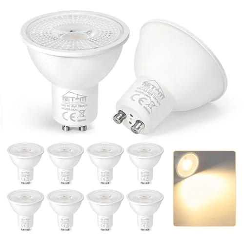 Offerta a tempo: Ketom Lampadine LED GU10, Faretti LED GU10, Lampadina 6W (Equivalenti a 60W), 480 Lumen, 120° Angolo del Fascio, Non Dimmerabili - 28.59% da 13.29 € a 9.49 €