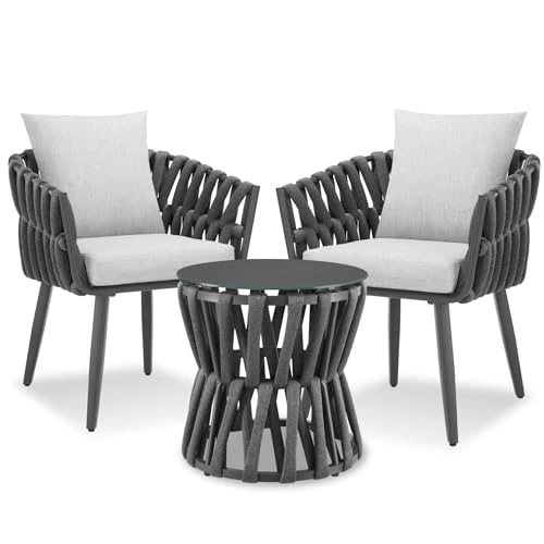 Offerta a tempo: tectake® Set Salotto da Giardino esterno, 2 Sedie, 1 Tavolino da Salotto in vetro, Set Mobili da Esterno in Corda, Tavolo con Sedie Relax, Poltroncina Arredo Giardino, Piscina, Terrazza Balcone - Gray - 18% da 302.99 € a 248.79 €