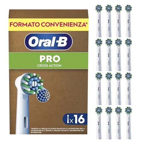 Offerta a tempo: Oral-B Testine di Ricambio, Cross Action, Bianche, 16 Ricambi - 16 Testine di Ricambio per Spazzolino Elettrico, Autentiche, Setole Angolate che si Adattano a ogni Dente per una Pulizia Profonda - 53% da 69.99 € a 32.99 €