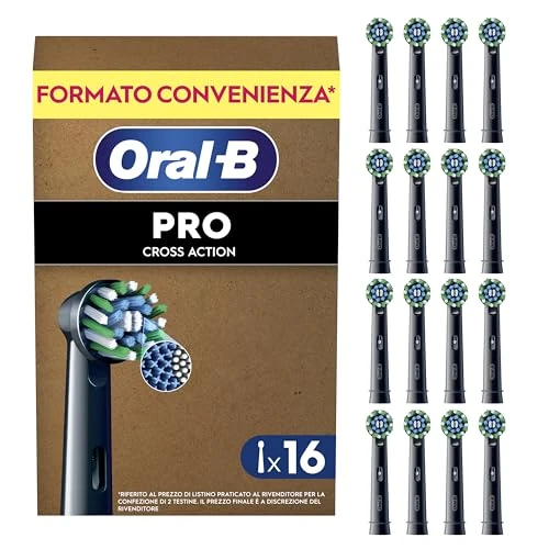 Offerta a tempo: Oral-B Testine di Ricambio, Cross Action, Nere, 16 Ricambi - 16 Testine di Ricambio per Spazzolino Elettrico, Autentiche, Setole Angolate che si Adattano a ogni Dente per una Pulizia Profonda - 64.64% da 41.74 € a 14.76 €
