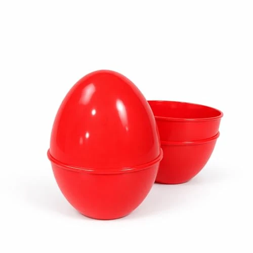 CreaUovo - pusta skorupa na jajko wielkanocne 40 x 30 cm, z tworzywa sztucznego wielokrotnego użytku, otwierane pudełko do napełniania, pomysł na prezent wielkanocny (czerwona, tylko skorupa)