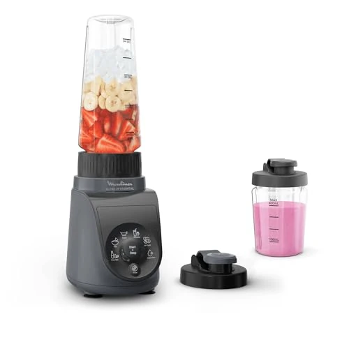 Offerta a tempo: Moulinex Blend Up Essential, Mini Frullatore Salvaspazio, con 6 Programmi Automatici, App e Ricettario Digitale, Pulizia Automatica e Accessori Lavabili in Lavastoviglie, 800W, Grigio Scuro, LM1EHB - 38% da 79.99 € a 49.99 €