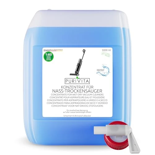 Offerta a tempo: PURIVITA® Detergente Lavapavimenti Concentrato [5L] - Detergente per tergivetro ad umido e detergenti per pavimenti - detergente per la pulizia a secco dei pavimenti - non contiene schiumogeni - 26% da 41.99 € a 31.07 €