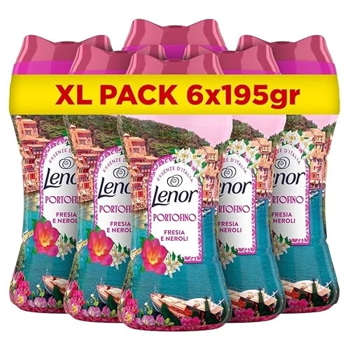 Lenor Profumatore Bucato Lavatrice, Perle Profumate, Portofino, Maxi Formato 6 x 195g, Intensificatore Di Profumo