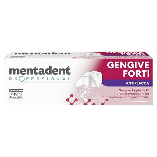 Offerta a tempo: Mentadent Professional Gengive Forti Antiplacca Dentifricio, Gengive 2X Più Forti, Azione Antiplacca e Anti-Tartaro, Aiuta a Proteggere da Infiammazioni e Sanguinamento, Clinicamente Testato, 75 ml - 33% da 4.49 € a 2.99 €