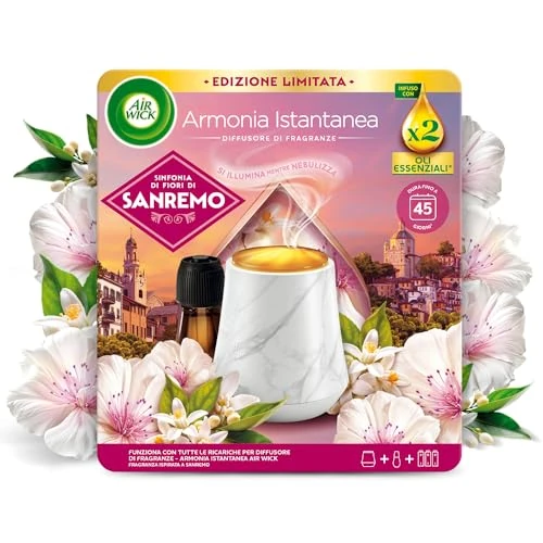 Air Wick Armonia Istantanea Profumatore per Ambienti, Confezione con 1 Diffusore di Fragranze e 1 Ricarica di Sinfonia di Fiori di Sanremo con Oli Essenziali per Diffusore di Fragranze