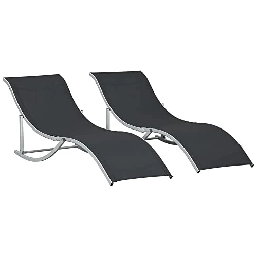 Offerta a tempo: Outsunny Set di 2 Lettini Prendisole da Giardino Pieghevoli, Sdraio da Giardino in Texteline e Alluminio, per Spiaggia, Piscina, 61x165x63 cm, Nero, Argento - 15% da 126.95 € a 108.53 €