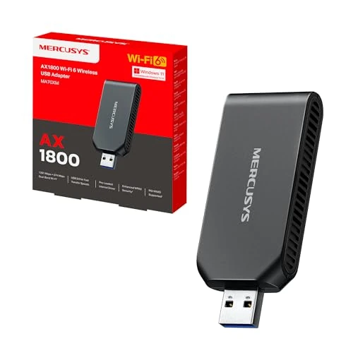 Offerta a tempo: Mercusys MA70XM AX1800 Adattatore USB WiFi 6 per PC, Dual Band 1201Mbps 5GHz + 574Mbps 2.4GHz, USB 3.0, MU-MIMO, WPA3, Retrocompatibile 802.11ax/ac/a/b/g/n, Supporta Windows 11/10 - 35% da 19.99 € a 12.99 €