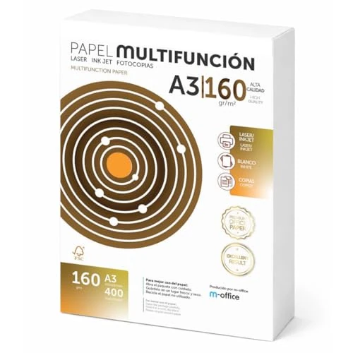 Offerta a tempo: Fogli A3 160g 400 fogli, Carta Multiuso per Stampante Laser e a Getto d'Inchiostro, Fotocopiatrice, per Ufficio e Materiale Scolastico, Confezione m-office (400 Fogli 160g) - 0.00% da 42.97 € a 42.97 €