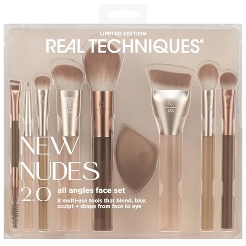 Offerta a tempo: Real Techniques New Nudes 2.0 All Angles Face 10 Piece Set, Face & Eye Makeup Brushes, Includes Makeup Sponge, For Foundation, Concealer, Blush & Eyeshadow, Cruelty-Free - 21% da 29.99 € a 23.59 €