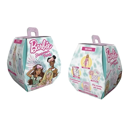 Barbie Uovissimo JTC25 Ensemble d'œufs de Pâques avec 1 poupée tendance, 1 ensemble d'accessoires pour soirées pyjama, 1 journal Lisciani et 1 livre de coloriage, jouets pour enfants à partir de 3 ans