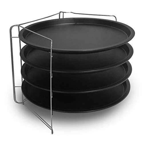 Offre limitée : FORMEGOLOSE, Set de 4 plaques à pizza Ø 32 cm + 1 grille à poêles, Acier avec revêtement antiadhésif, Noir, Model B de 36.26 € à 36.26 € (0.00% de remise)