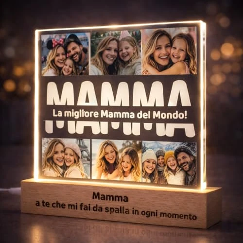 Offerta a tempo: SBUGATTA Regalo Festa della Mamma – Lampada Mamma Personalizzata con Foto e Dedica – Idea Regalo Mamma Originale per Natale e Compleanno – LED in Plexiglass con Base in Legno - 0.00% da 19.90 € a 19.90 €