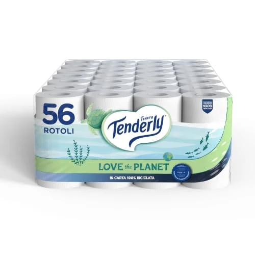 Offerta a tempo: Tenderly Love the Planet, 56 Rotoli di Carta Igienica (14 conf. da 4 rotoli), Cellulosa 100% Riciclata, Dermatologicamente Testato, Made in Italy - 32% da 34.99 € a 23.80 €