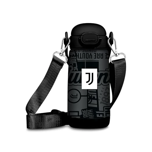 Oferta limitowana: Seven Butelka do picia Kid Juventus, czarna, 400 ml, ze stali nierdzewnej, bez BPA, szczelna, szczelna, ciepła 12 h/zimno 24 h, z paskiem na ramię, do szkoły, sportu, podróży, dla chłopców, pomysł z 80.86 zł na 80.86 zł (oszczędź 0.00%)