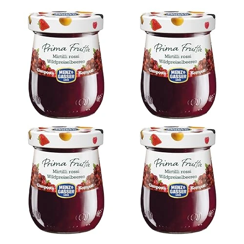 Offerta a tempo: Menz&Gasser, Composta di Mirtilli Rossi Prima Frutta, Realizzata con Frutta di Alta Qualità IQF, Lavorata con Passione in Trentino-Südtirol, Senza Glutine, Vegan, 4 Vasi da 300 g - 0.00% da 11.89 € a 11.89 €