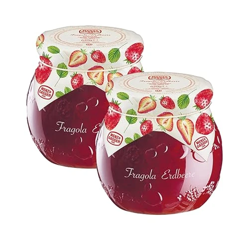 Offerta a tempo: Menz&Gasser, Confettura Extra di Fragole Edel Plus, Ideale come Colazione o Spuntino, con Frutta di Alta Qualità in pezzi, 2 Vasi x 620 g - 15% da 12.99 € a 10.98 €