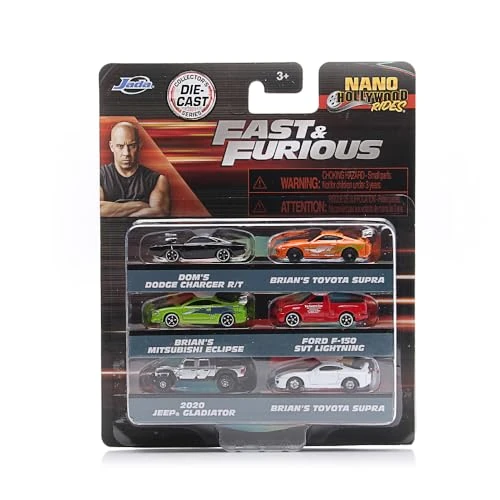 Offerta a tempo: Jada Toys Fast & Furious - Confezione da 6 nano-veicoli (1,65 pollici) - Set di 6 modellini auto in metallo con licenza ufficiale, mini veicoli per fan e bambini dai 3 anni in su, set da collezione in - 3% da 21.24 € a 20.50 €