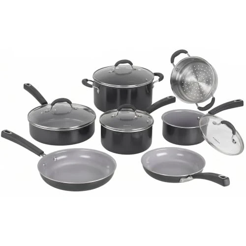 Oferta limitada: Cuisinart Ceramica XT - Juego de utensilios de cocina antiadherentes | Juego de 11 ollas y sartenes | Cerámica antiadherente de titanio | para todas las cocinas incluyendo inducción | Sin PFAS | Tapas de 149.90 € a 106.43 € (ahorro 29%)