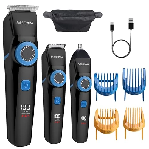 Offerta a tempo: BarberBoss Kit da uomo 3 in 1 per barba e capelli, senza fili, con attacco naso e orecchie, quadrante di lunghezza regolabile, kit per toelettatura da uomo - 0.00% da 24.99 € a 24.99 €