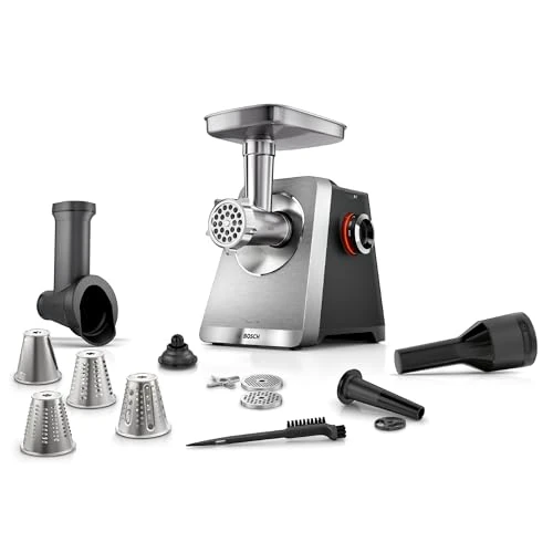 Offerta a tempo: Bosch, Tritacarne MultiPower Serie 8, motore da 2500 watt, tritacarne, grattugia, accessorio per salsicce e kebbe, colore nero, MFWS840M - 39% da 309.00 € a 189.00 €