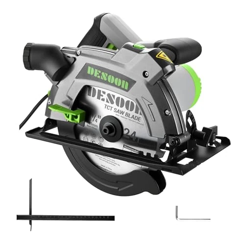 Offerta a tempo: DESOON Sega Circolare da 1600 W con Guida Laser, Include Guida Parallela e 2 Lame da Seghetto (185 mm, 24T e 40T), 5500 Giri/min, Profondità di Taglio 65 mm (90°) e 43 mm (45°), per Taglio Legno - 0.00% da 64.99 € a 64.99 €