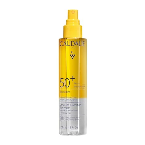 Caudalie Zeer hoge bescherming zonnewater SPF50+, onzichtbare zonnebrandspray voor gezicht en lichaam, geschikt voor volwassenen en kinderen, waterbestendig, veganistisch, 150 ml