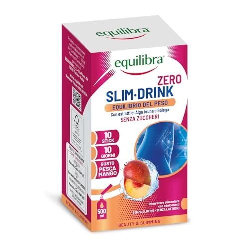 Offerta a tempo: Equilibra Slim Drink Zero Zuccheri, Integratore per Equilibrio del Peso e Metabolismo dei Lipidi, con Alga Bruna, Betulla, Galega, Pilosella, Tarassaco, Drenante Liquidi, Gusto Pesca Mango, 10 Stick - 34% da 9.90 € a 6.50 €
