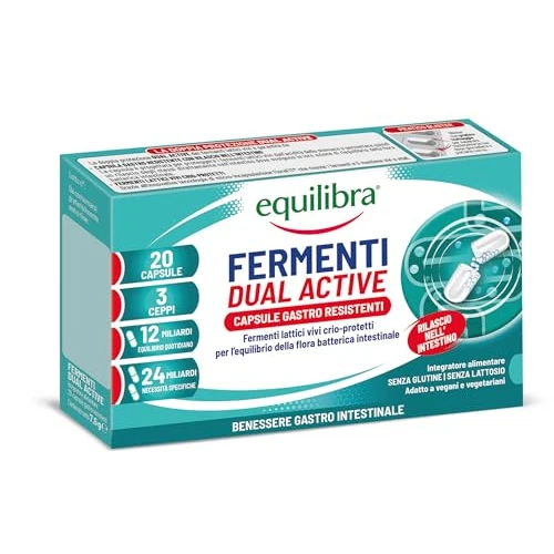 Offerta a tempo: Equilibra Fermenti Lattici Probiotici Crio-protetti, 3 Ceppi, Integratore con 24 Miliardi per Dose max die, Capsule Gastro Resistenti, Flora Batterica Intestinale, Vegan, Senza Glutine, 20 Capsule - 0.00% da 12.90 € a 12.90 €