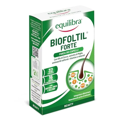 Equilibra Biofoltil Forte - Suplemento para el cabello, las uñas y la piel, con aceite de coco para el trofismo de la piel, extracto de mijo, aminoácidos sulfurosos, biotina, zinc, selenio, 32