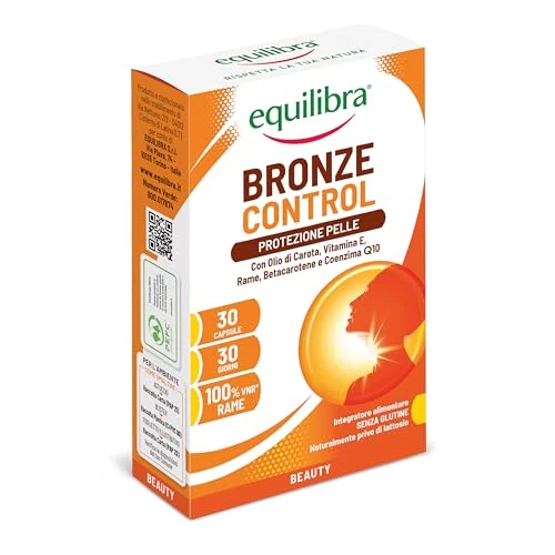 Offerta a tempo: Equilibra Protezione Pelle, Integratore con Rame, Olio di Carota, Vitamina E, Betacarotene e Coenzima Q10, per la Normale Pigmentazione della Pelle, per il Benessere della Vista, 30 Capsule - 34% da 9.90 € a 6.50 €