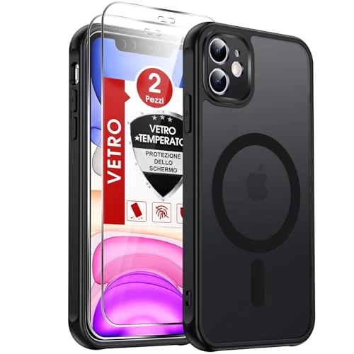 Offerta a tempo: LeYi Cover Magnetica per iPhone 11 con Vetro Temperato,Compatibile con Magsafe Custodia per iPhone 11 Traslucida Opaca Anti-Impronte Resistente ai Graffi Paraurti in TPU Antiurto Protettiva Case, Nero - 11% da 9.36 € a 8.35 €